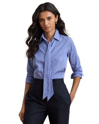 Classic Fit Striped Tie Neck Shirt