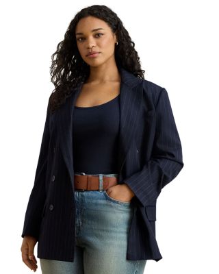 Ralph Lauren - Plus Double Breasted Pinstripe Twill Blazer