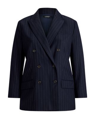 Plus Double Breasted Pinstripe Twill Blazer