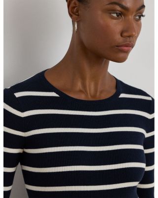 Striped Rib Knit Crewneck Sweater