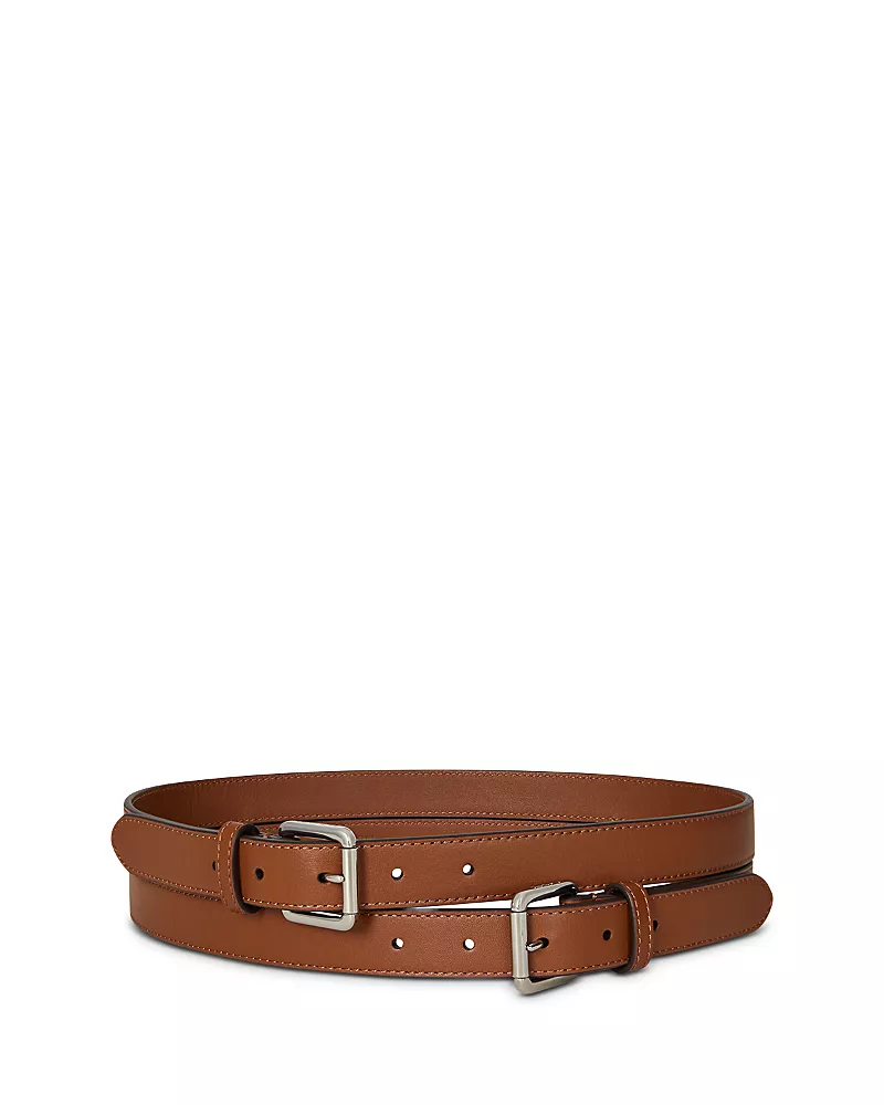 Lauren Ralph Lauren Leather Double Buckle Stacked Wide Belt