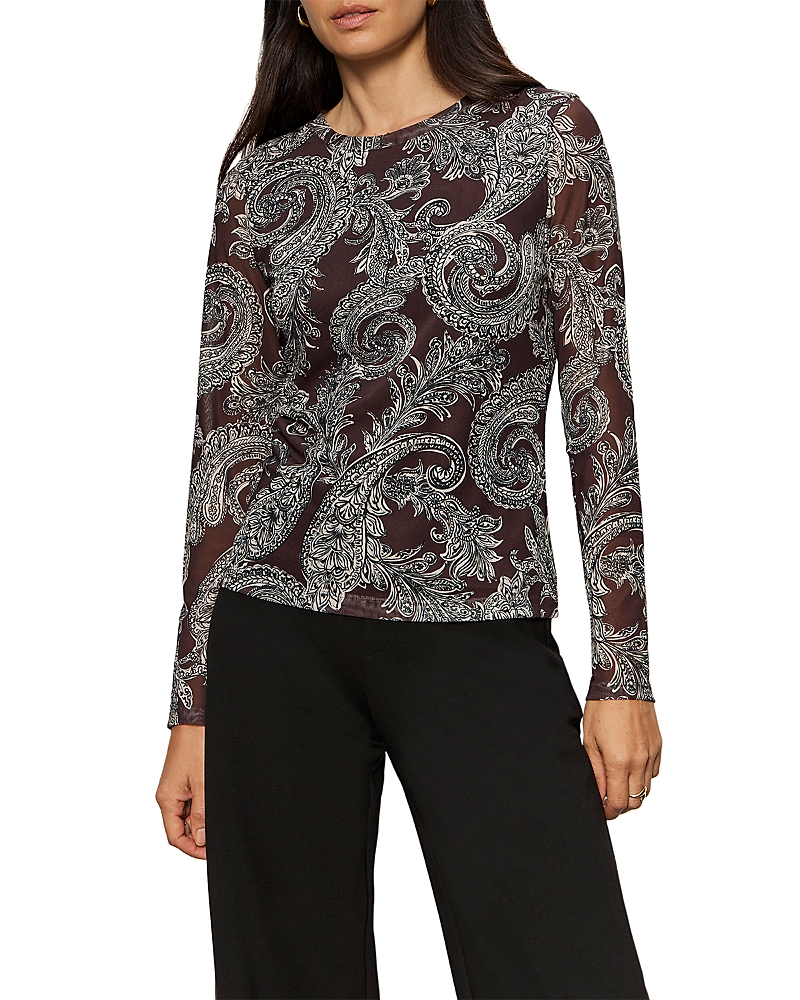 Sanctuary Floral Print Long Sleeve Mesh Top In Black