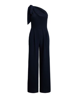 Bow Trim Crepe One Shoulder Jumpsuit