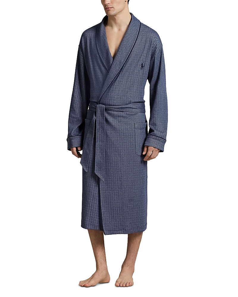 Polo Ralph Lauren Herringbone Jacquard Robe In Blue