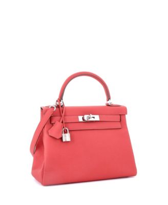 Kelly 28 Handbag Red Clemence with Palladium Hardware