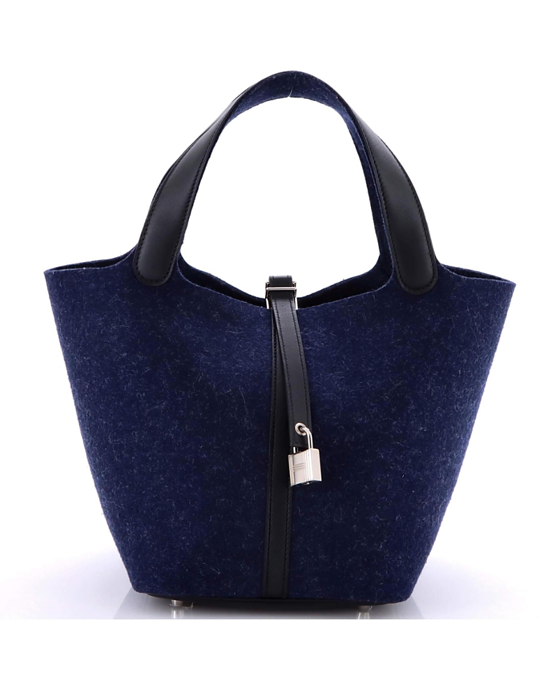 Pre-owned Pre-owned Hermes Hermes Mm Picotin Lock Bag Felt With Leather In Blue