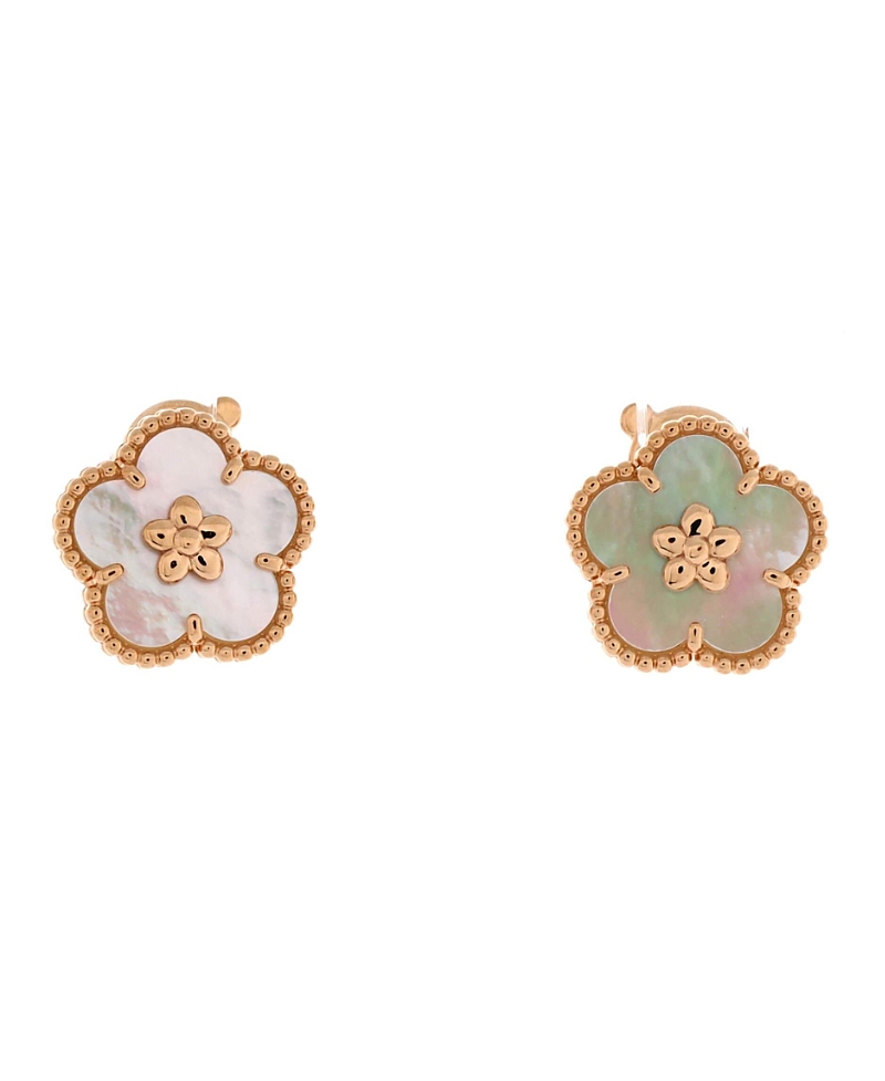 Pre-owned Pre-owned Van Cleef & Arpels Van Cleef & Arpels Lucky Spring Plum Blossom Stud Earrings 18k Rose Gold And Mother Of Pea In Pink