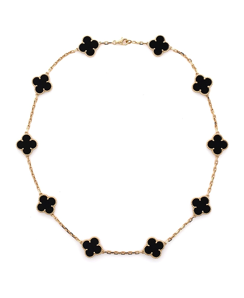 Pre-owned Pre-owned Van Cleef & Arpels Van Cleef & Arpels Vintage Alhambra 10 Motifs Necklace 18k Gold And Onyx