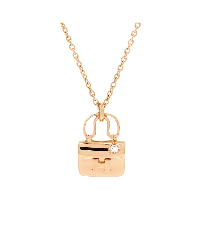 Pre-owned Pre-owned Hermes Hermes Amulettes Constance Pendant Nm Necklace 18k Rose Gold With Diamond In Pink