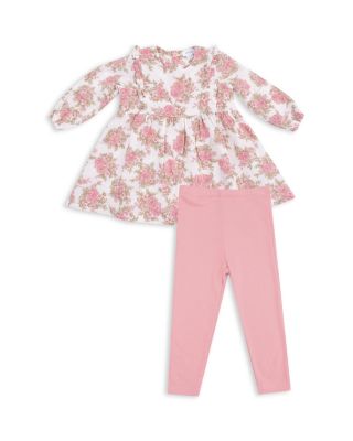 Girls' Bouquets Ruffled Long Sleeved Dress & Ribbed Leggings - Baby
