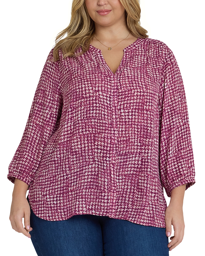 Nydj Plus Size Pintuck Split Neck Top In Pink