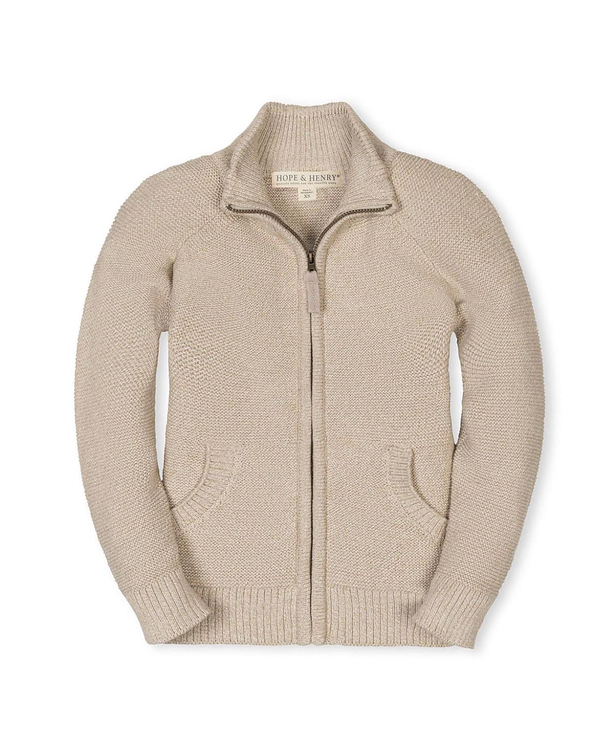 Hope & Henry Boys' Organic Long Sleeve Full Zip Raglan Mock Neck Sweater - Big Kid