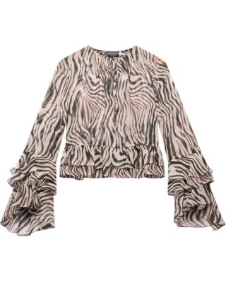  Women's Zebra Print Ruffle Top