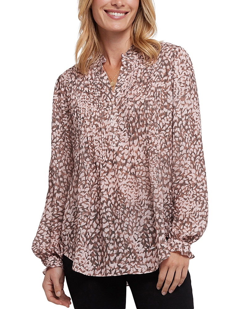 Nydj Pleated Yoke Long Sleeve Peasant Blouse In Brown