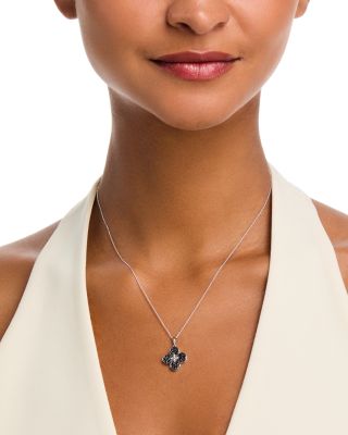 Black & White Diamond Clover Pendant Necklace in 14K White Gold, 0.50 tcw