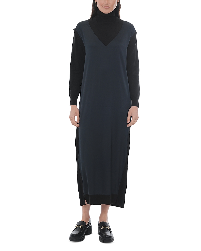 Point Mixed Media Dress In Black