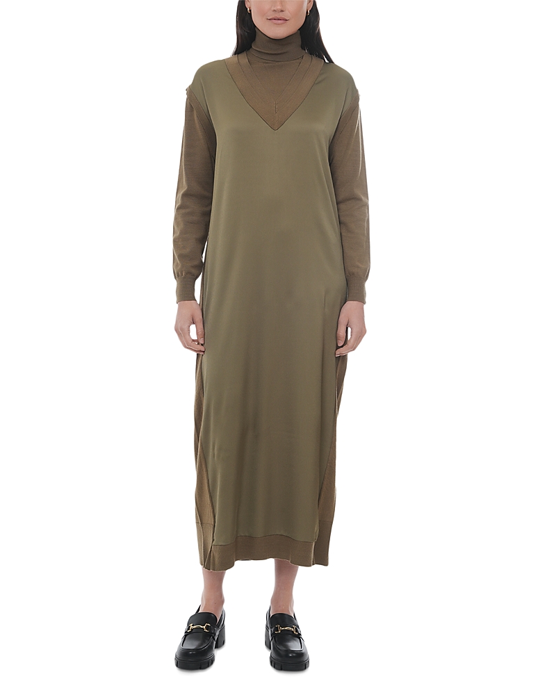 Point Mixed Media Dress In Green