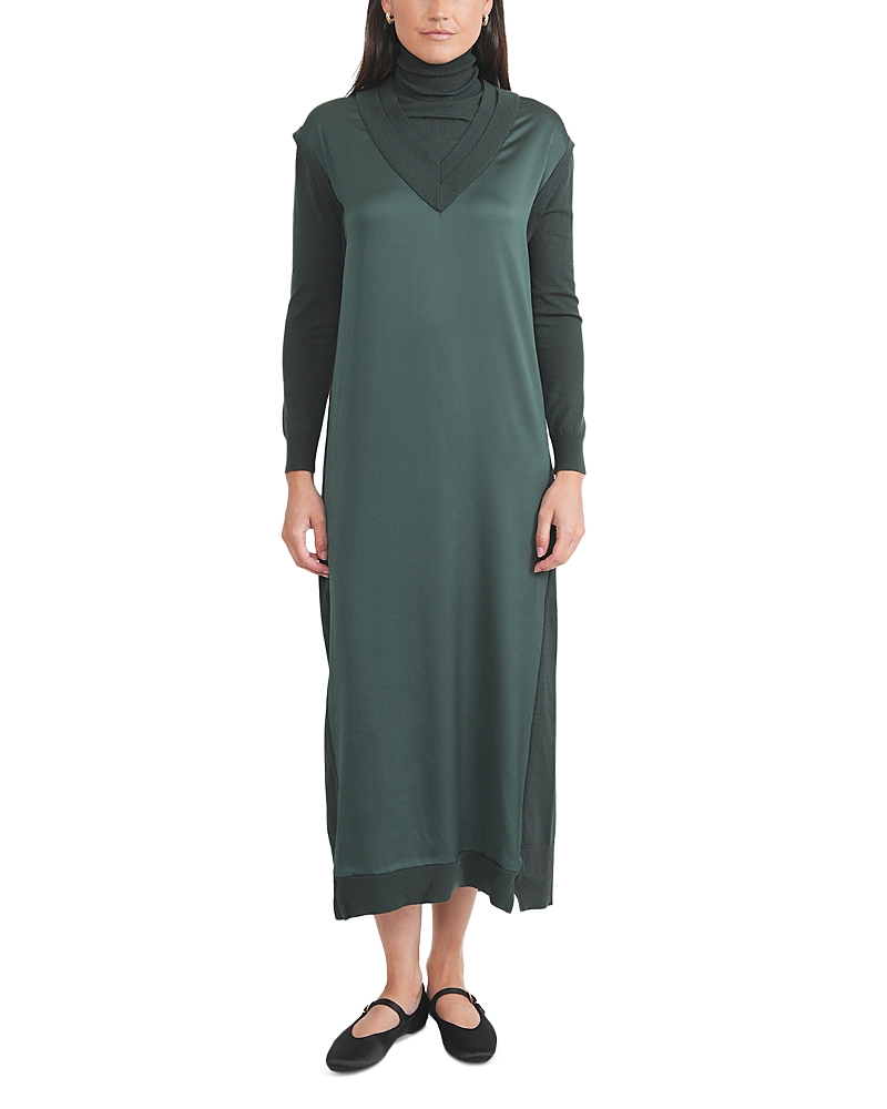 Point Mixed Media Dress In Green