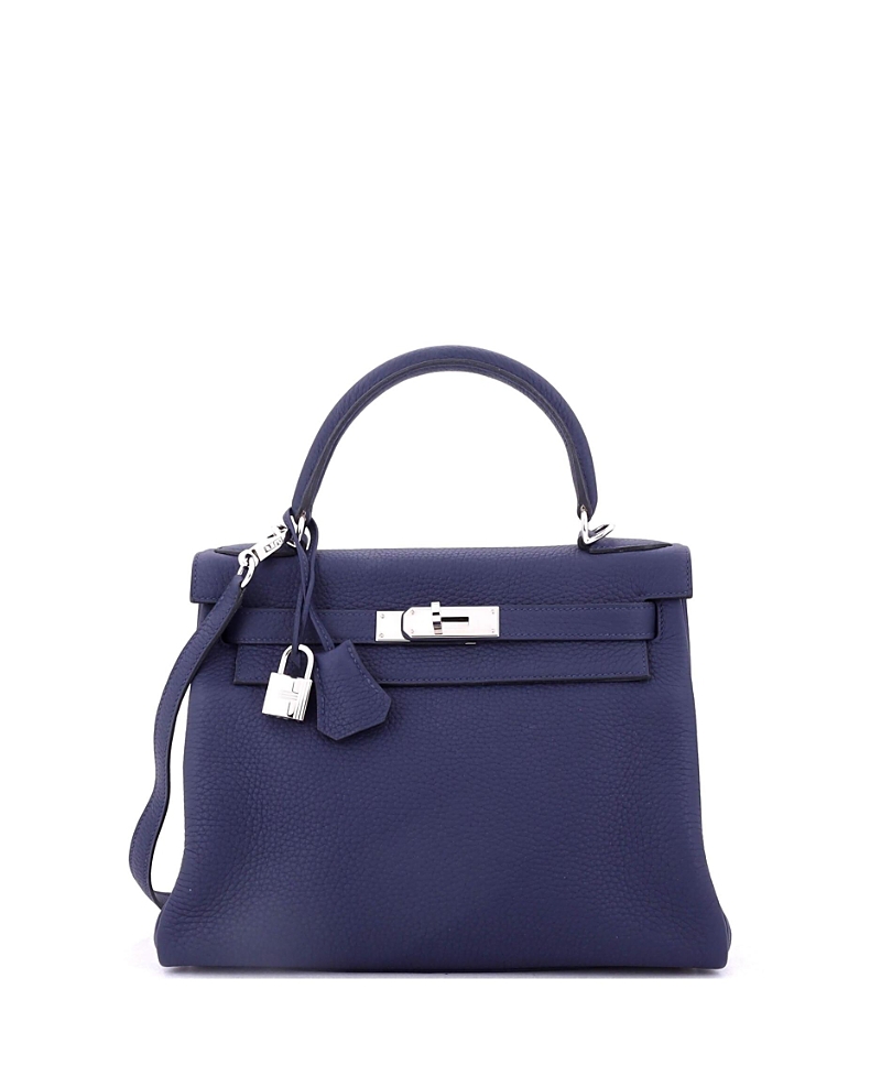 Pre-owned Pre-owned Hermes Hermes Kelly 28 Handbag Blue Clemence With Palladium Hardware