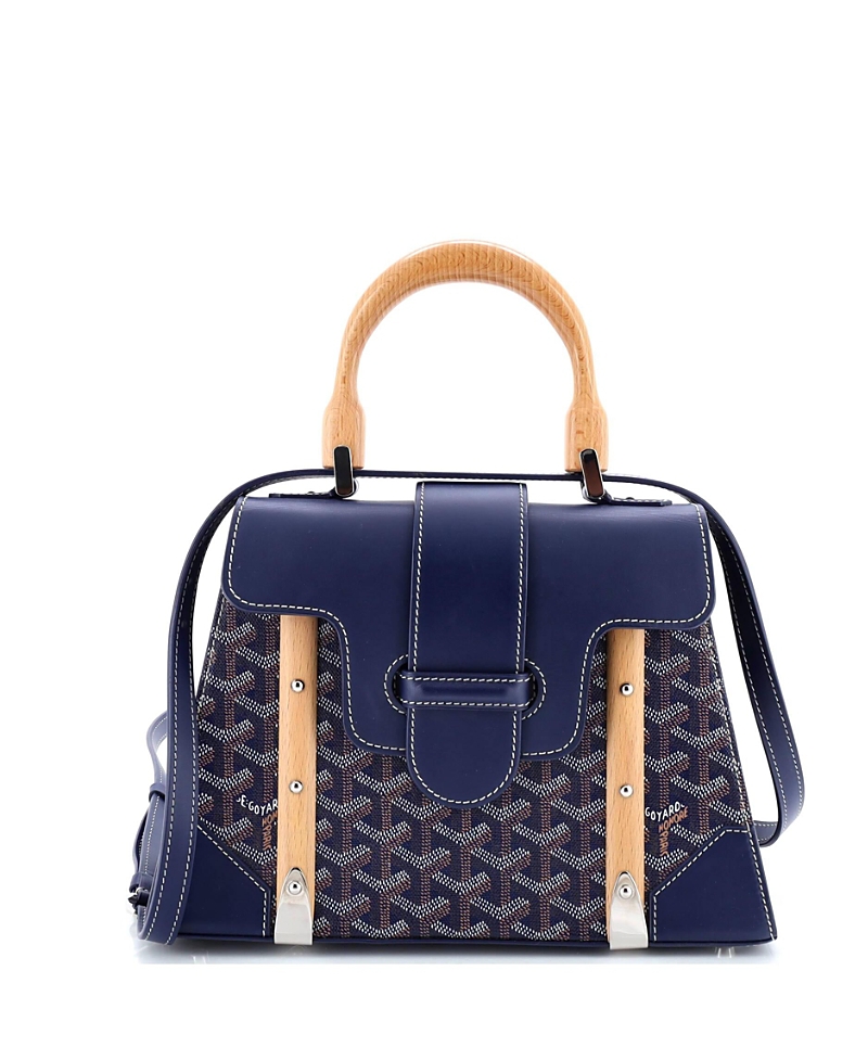 Pre-owned Pre-owned Goyard Goyard Pm Saigon Top Handle Bag Coated Canvas With Leather In Blue