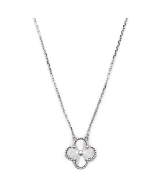 Vintage Alhambra Pendant Necklace Guilloche 18K White Gold with Diamond