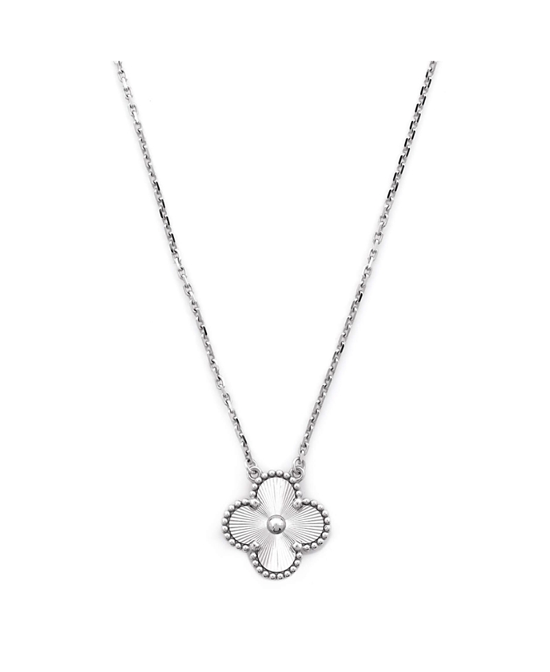 Pre-owned Pre-owned Van Cleef & Arpels Van Cleef & Arpels Vintage Alhambra Pendant Necklace Guilloche 18k White Gold With Diamond
