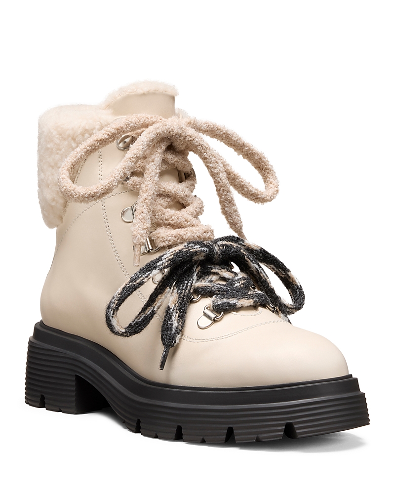 Stuart Weitzman Hudson Lite Lace Shearling-lined Leather Combat Boots In Neutral