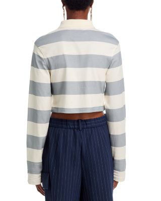 Embroidered Flower Rugby Stripe Crop Polo