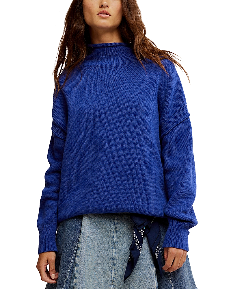 Free People Wtf Torres Roll Neck Sweater In Blue