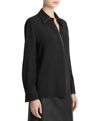 Faux Leather Trim Blouse