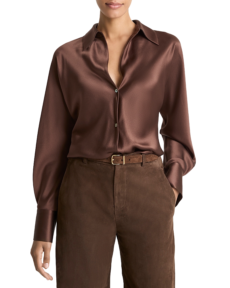 Vince Silk Button-up Shirt In Brown