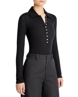 Long Sleeved Multi Button Wool Polo Top  