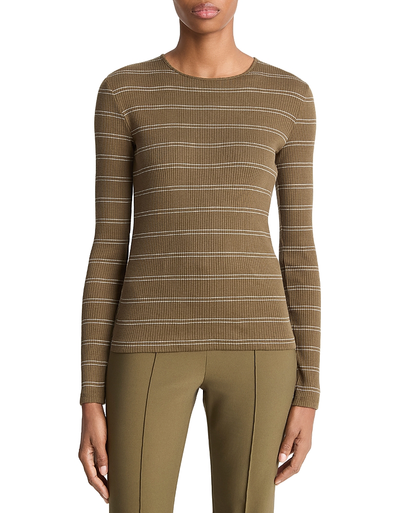 Vince Striped Crewneck Top In Green