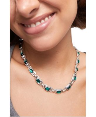  Sterling Silver-Plated Necklace with Green Crystals
