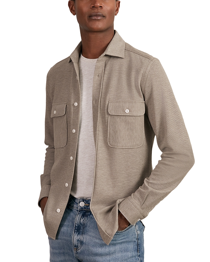 Reiss Oatmeal Brown Melange Forsithe Textured Twin Pocket Cotton Blend Overshirt In Brown