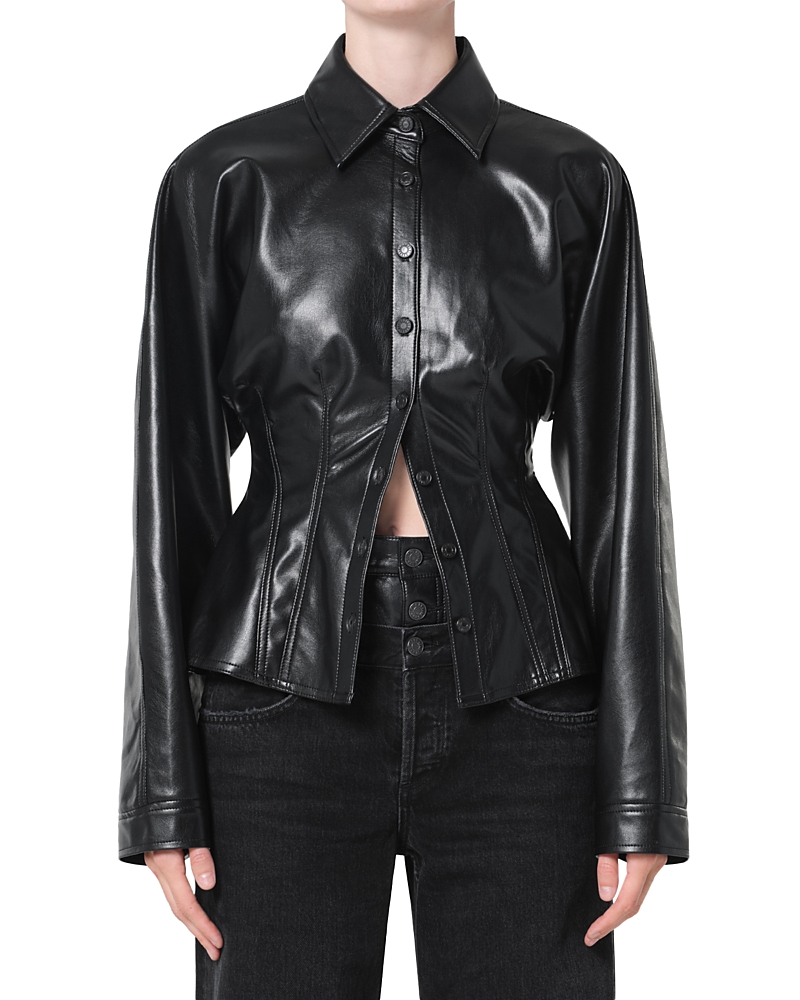 Agolde Devon Faux Leather Buttondown Shirt In Black