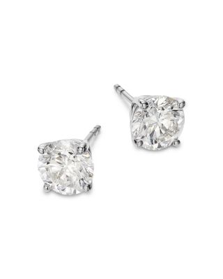 Certified Diamond Round Stud Earrings 14K White Gold, 3.0 tcw