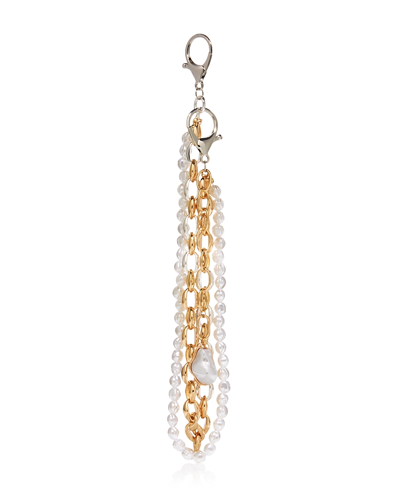 Aqua Two-tone Imitation Pearl Bag Charm - Exclusive In Gold