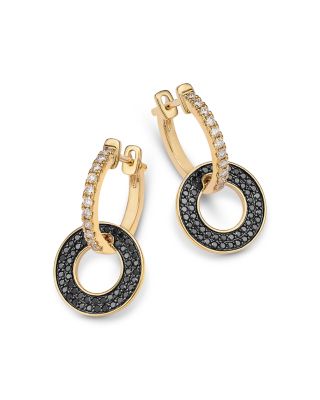 Black & White Diamond Circle Drop Earrings in 14K Yellow Gold, 0.9 tcw