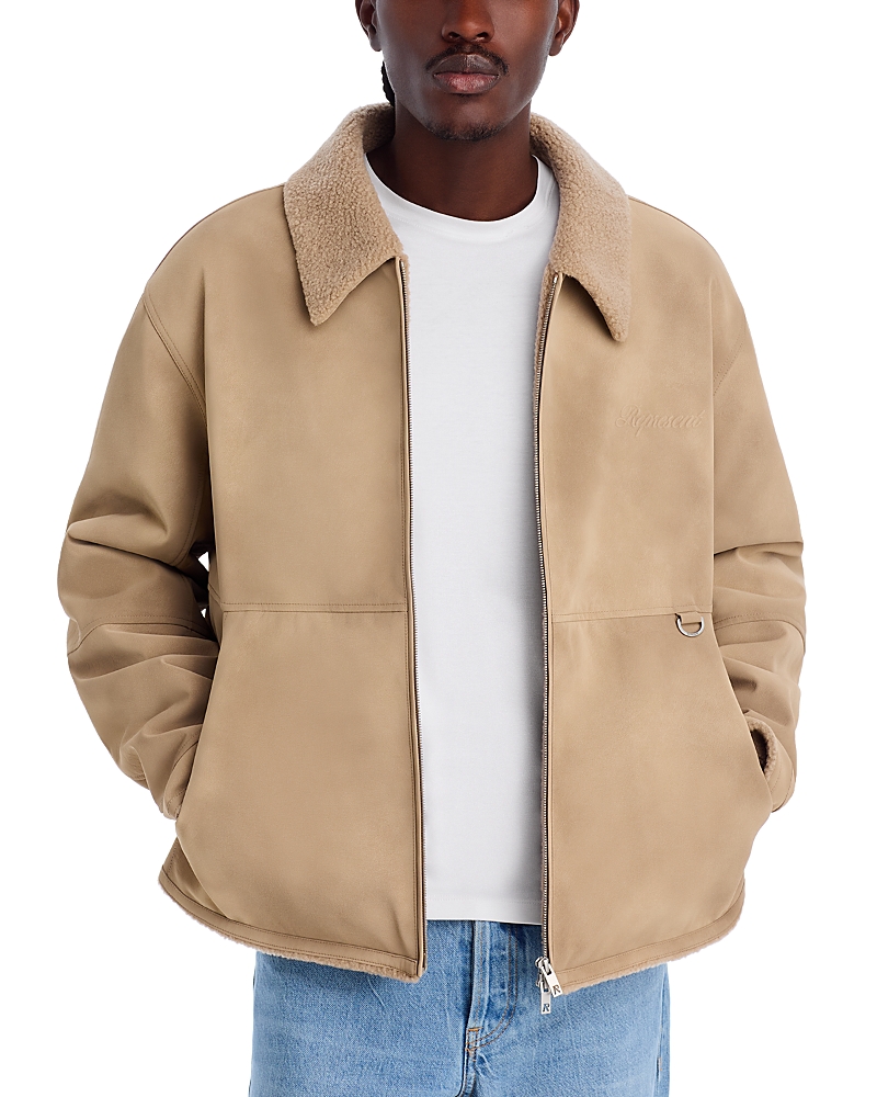Represent Logo-embossed Faux Shearling Jacket In Brown