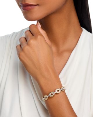 Diamond Round & Baguette Chain Link Bracelet in 14K White & Yellow Gold, 1.25 tcw