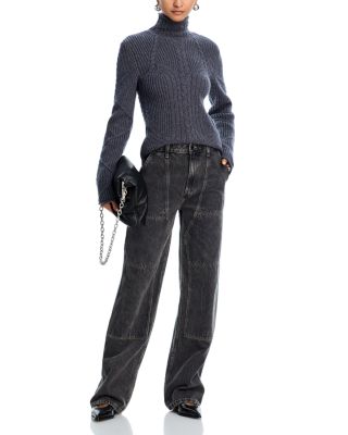 Wool Blend Cable Knit Turtleneck Sweater