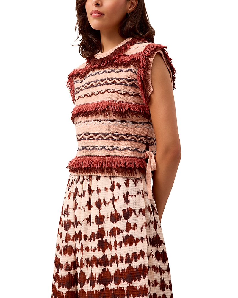 Marie Oliver Desmond Fringe Trim Sleeveless Sweater In Brown