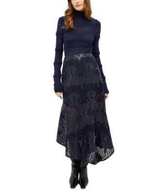 Casey Embroidered Faux Leather Skirt