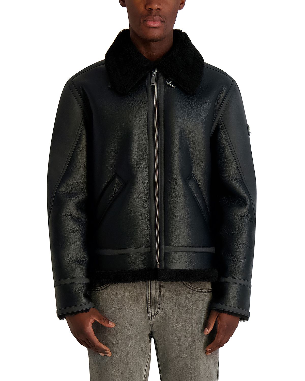 Karl Lagerfeld Paris Sherpa Fleece Lined Faux Leather Jacket