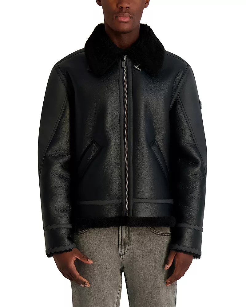 Karl Lagerfeld Paris Sherpa Fleece Lined Faux Leather Jacket