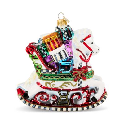 Rocking Horse with Gifts Glass Ornament