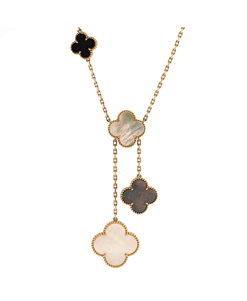 Pre-owned Pre-owned Van Cleef & Arpels Van Cleef & Arpels Magic Alhambra 6 Motifs Necklace 18k Gold And Mother Of Pearl With Onyx