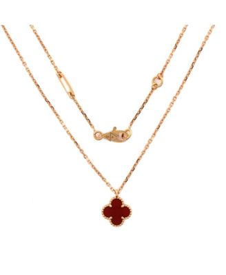  Sweet Alhambra Pendant Necklace 18K Rose Gold and Carnelian, 18 - 17.25"