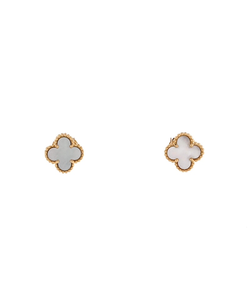 Pre-owned Pre-owned Van Cleef & Arpels Van Cleef & Arpels Sweet Alhambra Stud Earrings 18k Gold And Mother Of Pearl In White